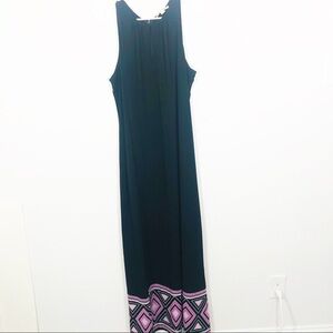 🔥Michael Kors black sleeveless maxi dress with bold geometric hem